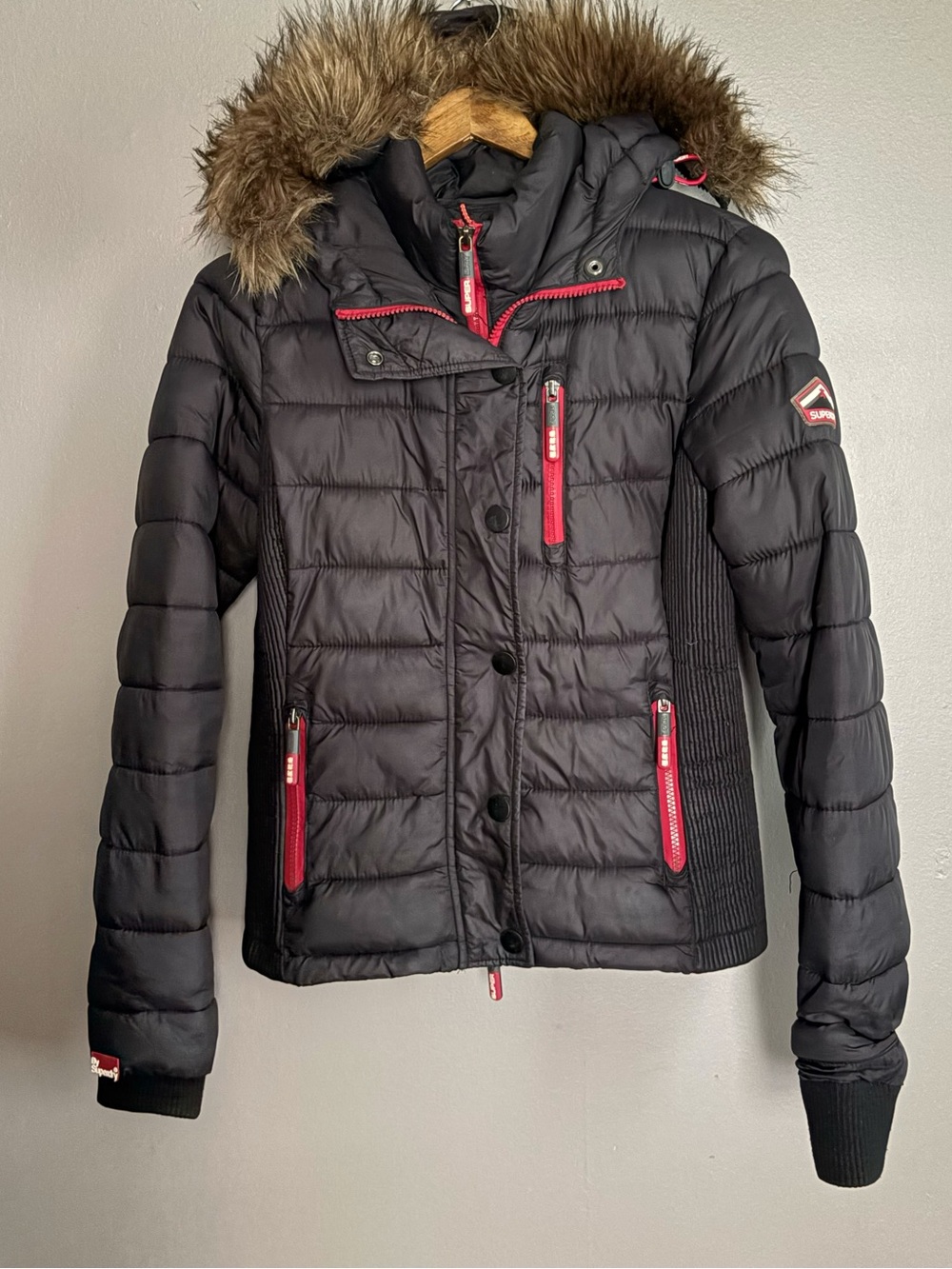 Superdry Fuji Slim Double Zip Hooded Puffer Jacket Size Small